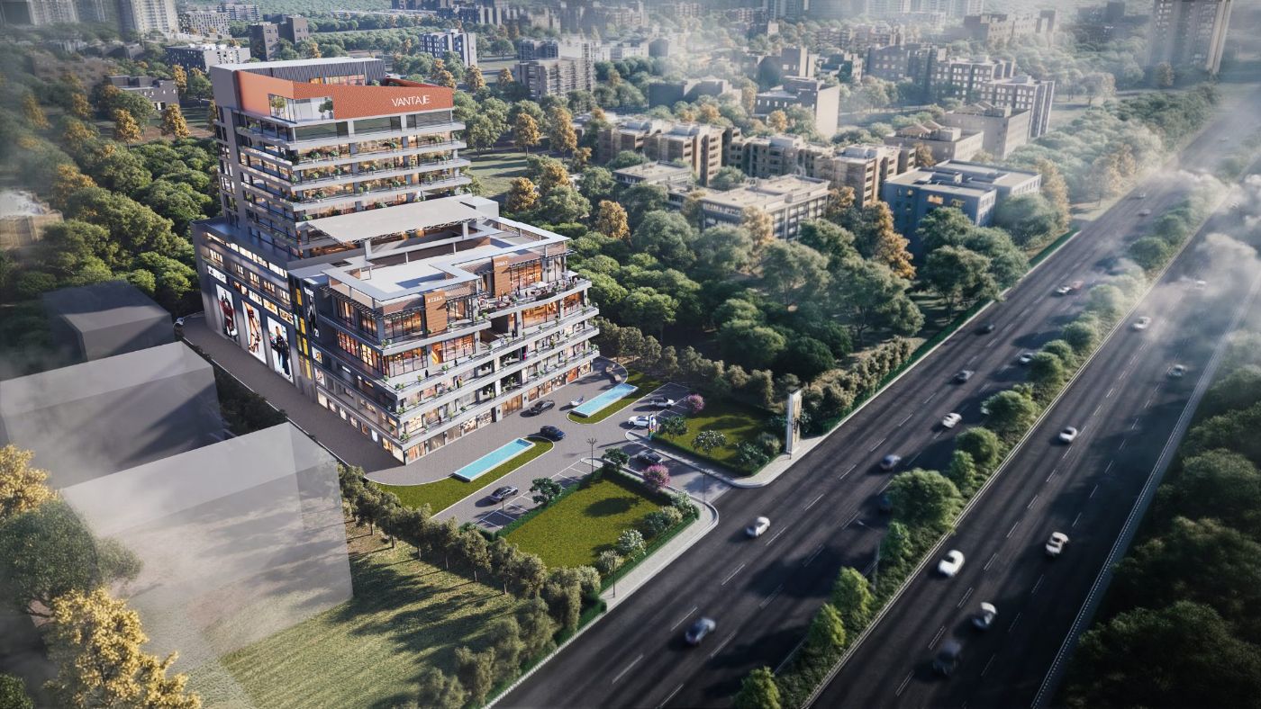 Aerial view by day at Aura Vantaje, Sector 48 Gurugram — artist’s impression