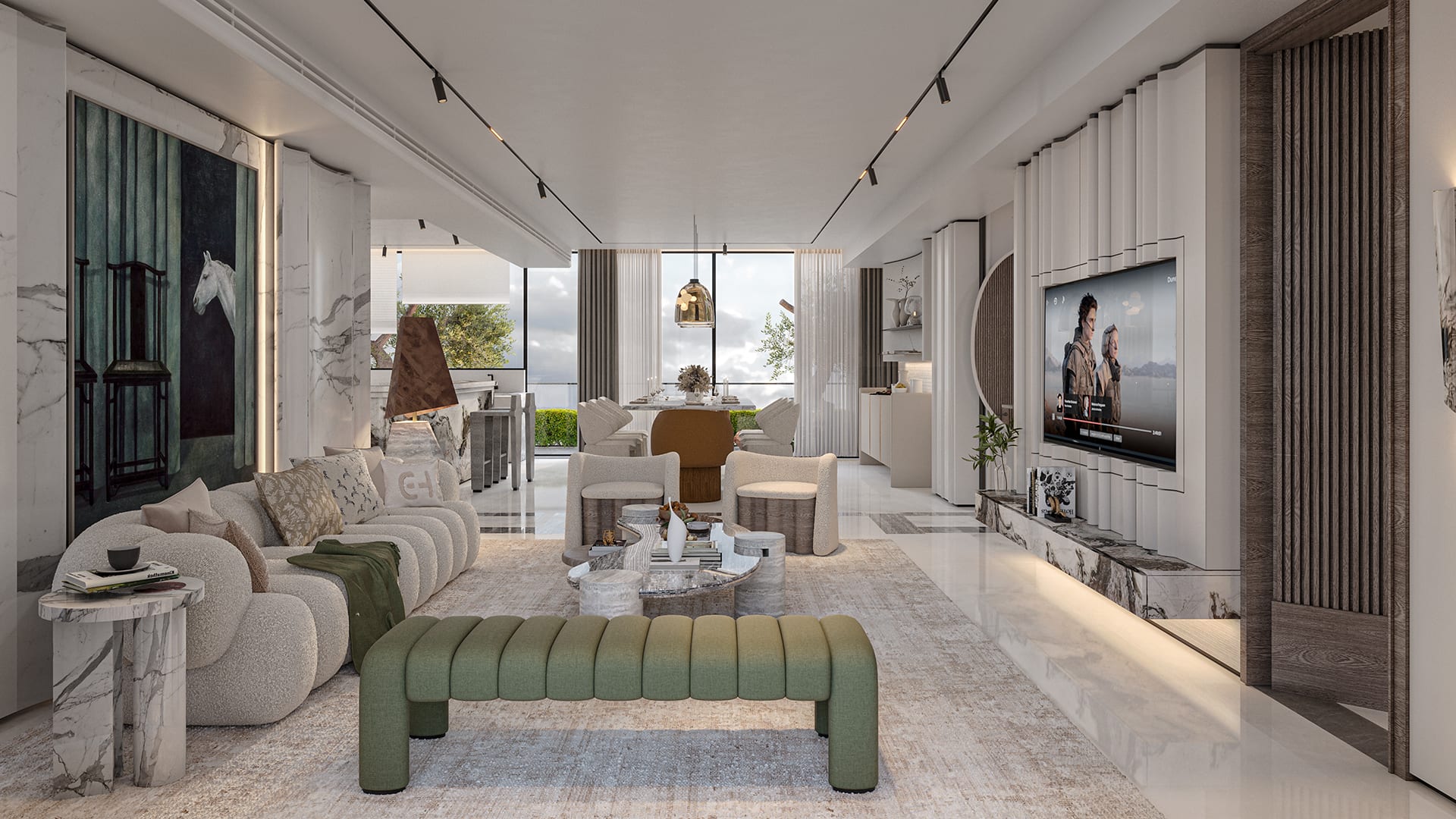 Artist impression of the living and dining spaces at Elan The Emperor