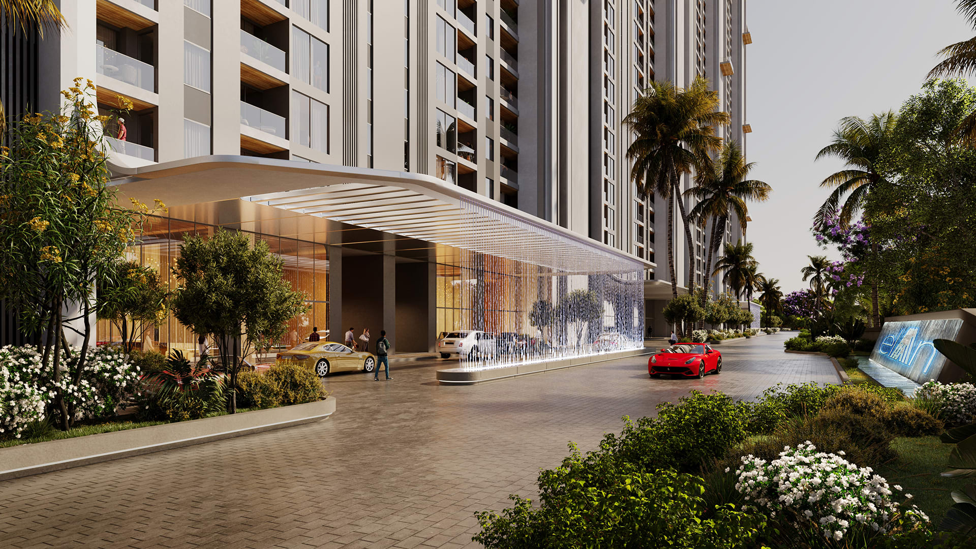 Artist impression of the entrance and drop-off at Elan The Presidential