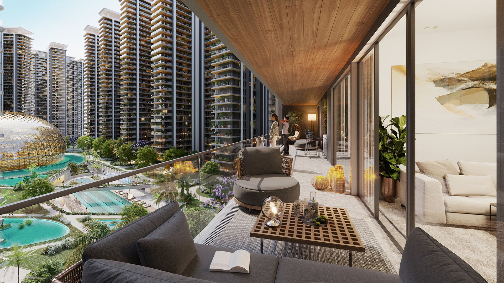 Artist impression of a private terrace at Elan The Presidential