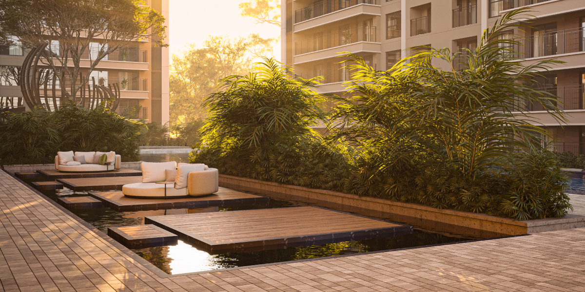 Artist’s impression of landscaped floating decks at SOBHA Crescent, Sector 63A, Gurugram